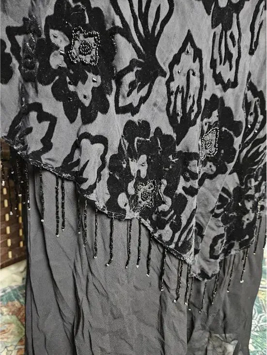 Y2K Black Floral Beaded Maxi Skirt Pave by Eva Blue Whimsigoth Gothic Fairy - Picture 3 of 7